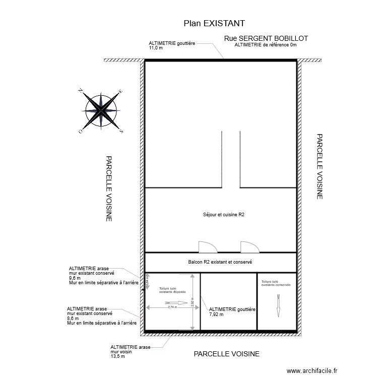 plan appartement R2 EXISTANT. Plan de 7 pièces et 110 m2