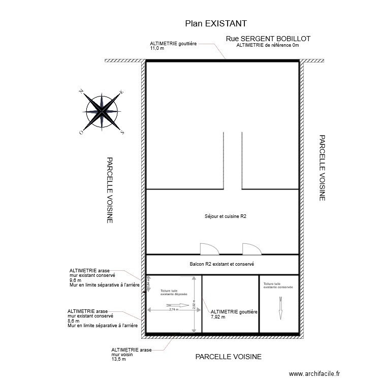 plan appartement R2 EXISTANT. Plan de 0 pièce et 0 m2