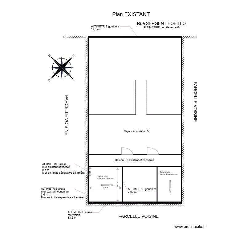 plan appartement R2 EXISTANT. Plan de 