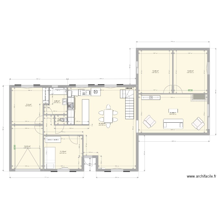 extension maison test1. Plan de 9 pièces et 141 m2