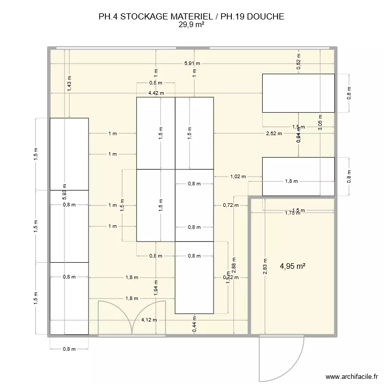 PH4 STOCKAGE MATERIEL / DOUCHE. Plan de 2  et 35 m²