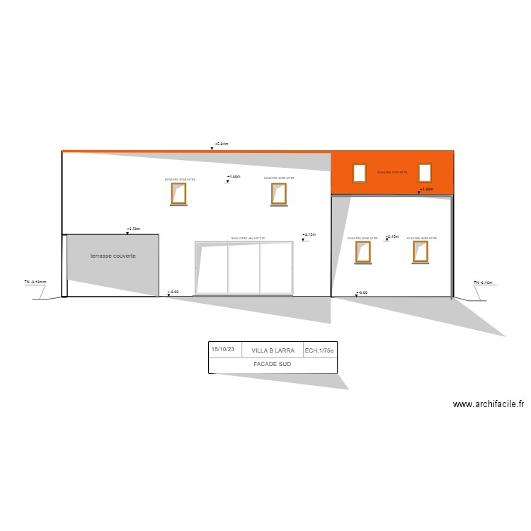 coulon facade  SUD. Plan de 4 pièces et 39 m2