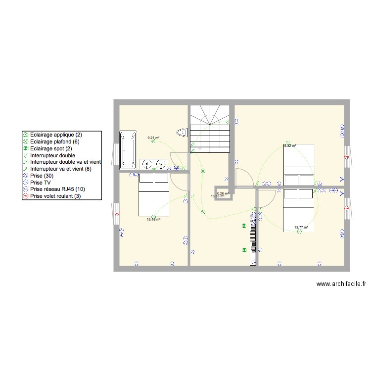 15 impasse lub étage. Plan de 6 pièces et 71 m2