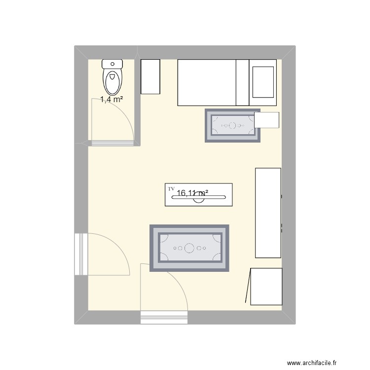 Chambre Friis Alsinger. Plan de 2 pièces et 18 m2