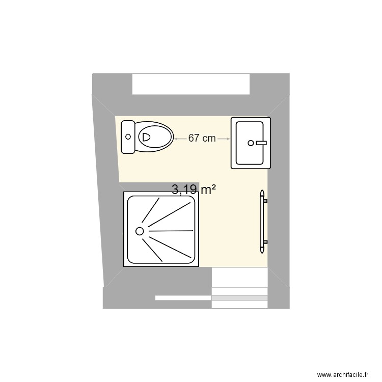 SdB-location. Plan de 1 pièce et 3 m2