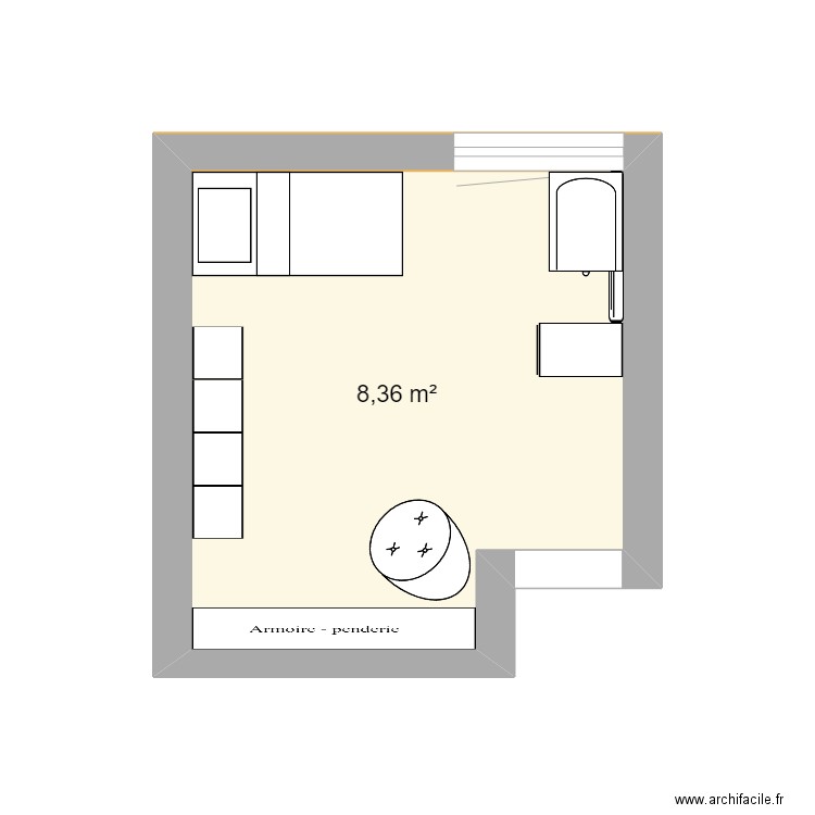 CHAMBRE VLT. Plan de 1 pièce et 8 m2