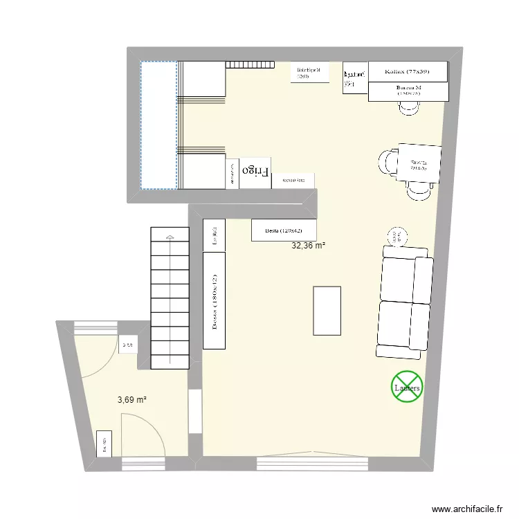 Cuisine - Salon. Plan de 