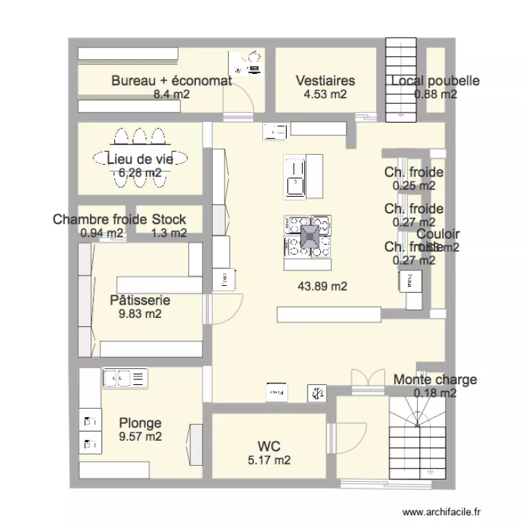 cuisine du bas. Plan de 