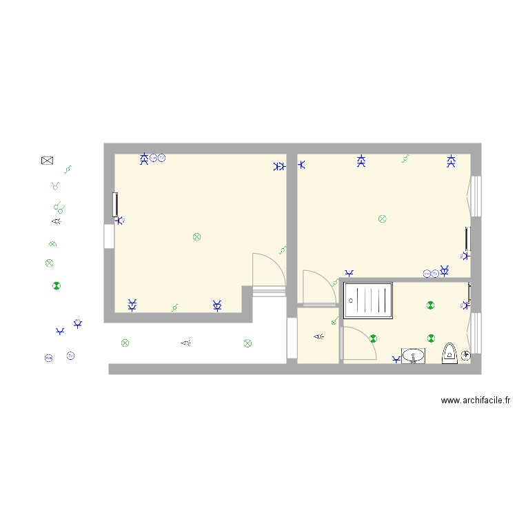 STUDIO ETAGE CHAMBRE ELECTRICITE. Plan de 4 pièces et 37 m2