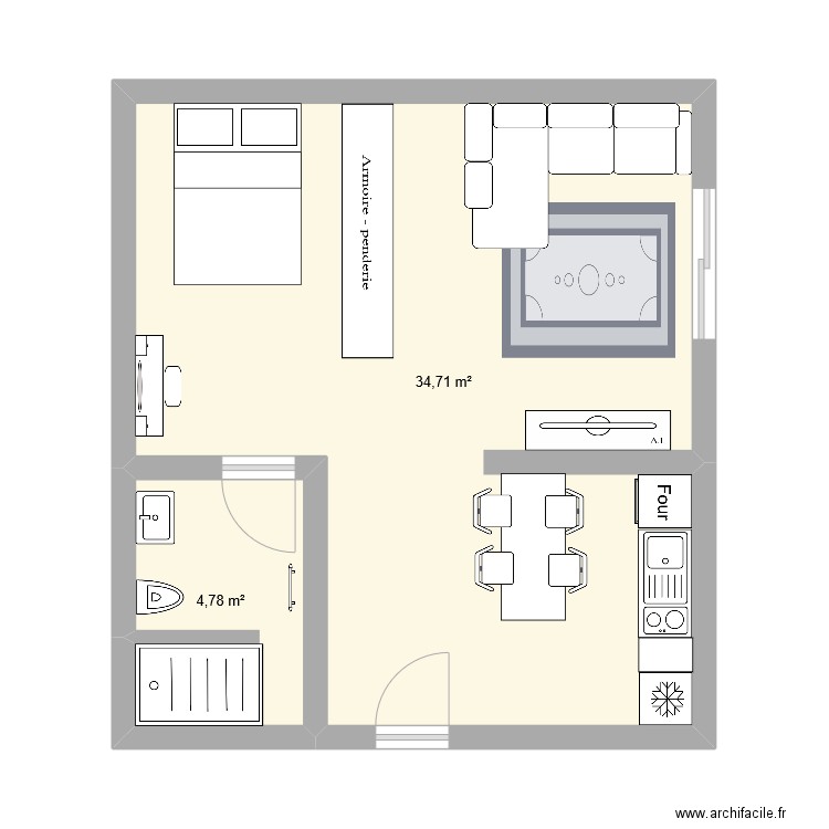 marie. Plan de 2 pièces et 39 m2