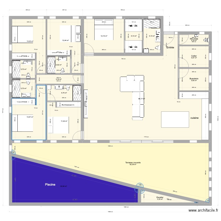 DIDIER 230622. Plan de 19 pièces et 292 m2