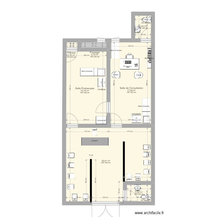 Cabinet . Plan de 7 pièces et 70 m2