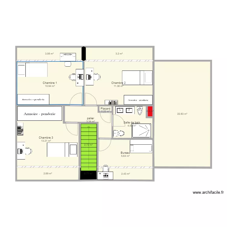 maison etage ploneour v2. Plan de 