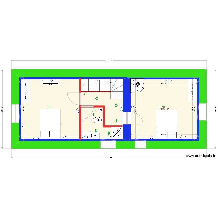 ETAGE  RAON. Plan de 2 pièces et 65 m2