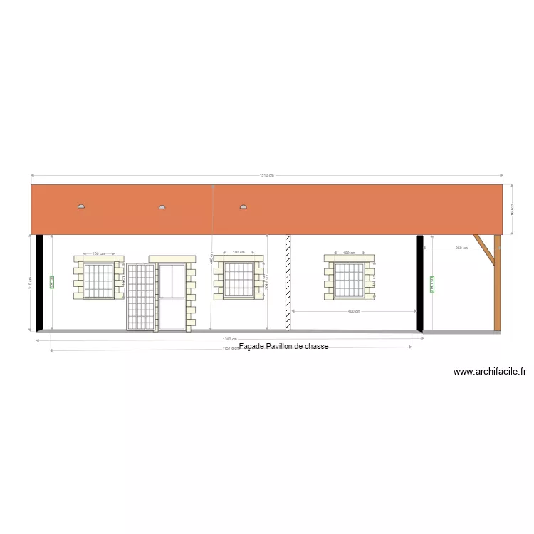 Fa&ccedil;ade pavillon de chasse. Plan de 