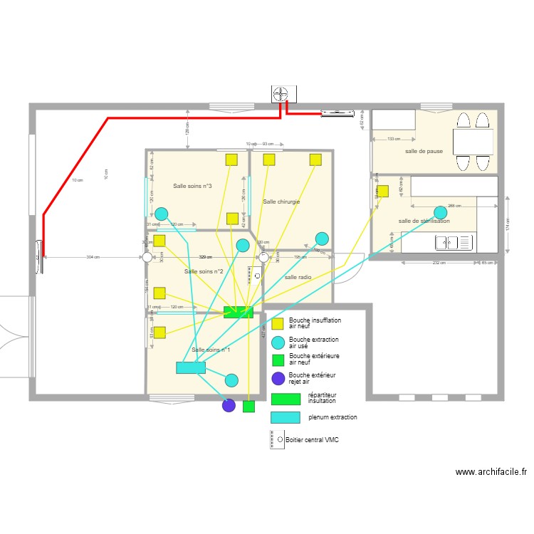 systeme air. Plan de 7 pièces et 52 m2