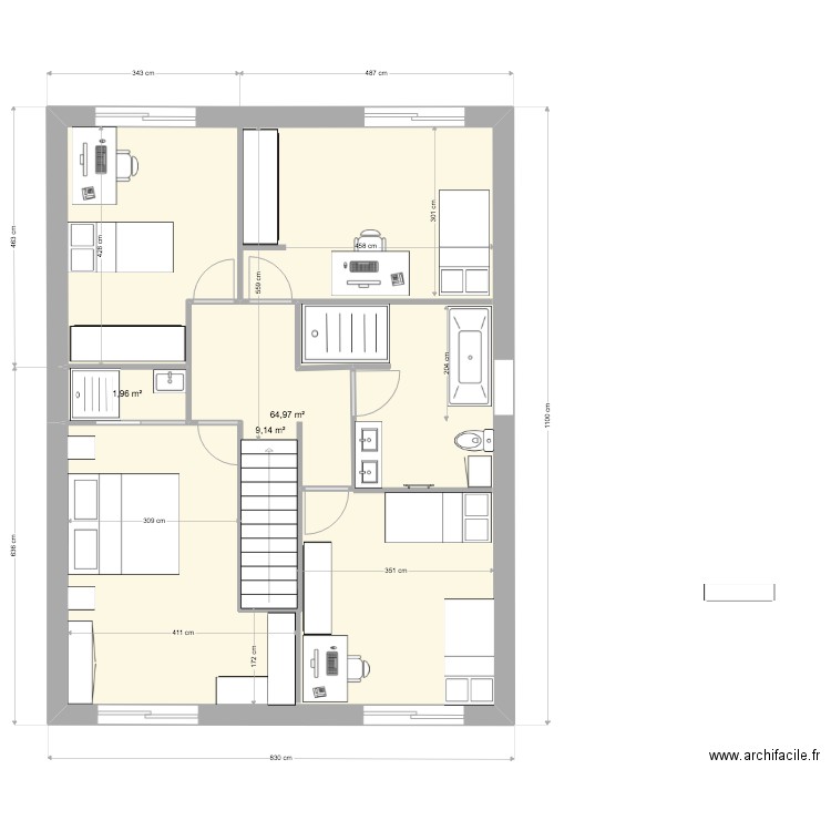 maison torcay sdb2. Plan de 3 pièces et 76 m2