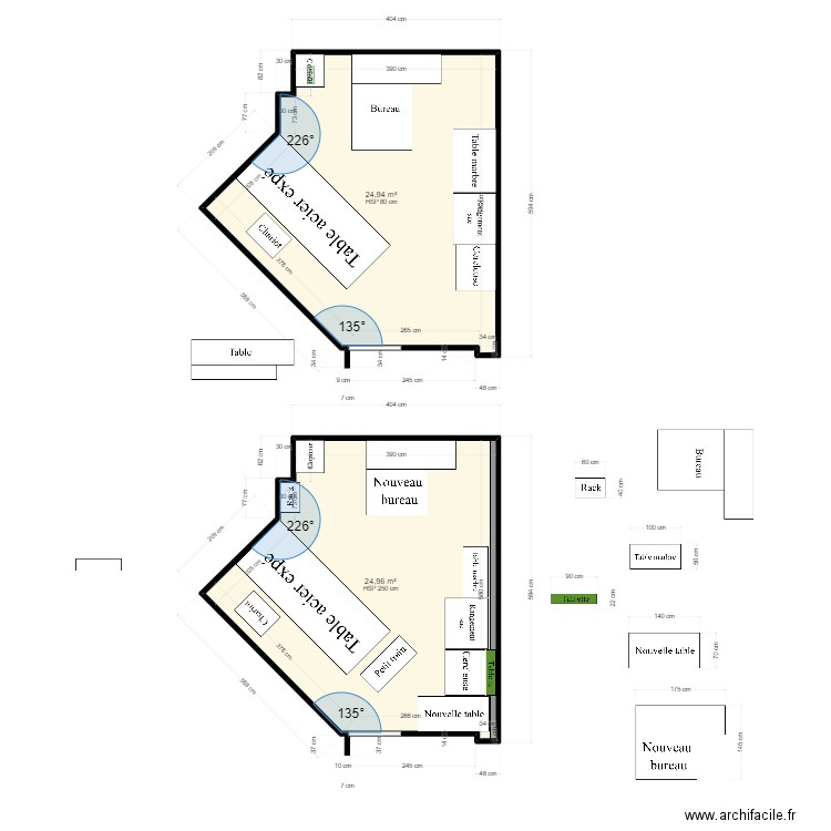 Réaménagement Expé. Plan de 2 pièces et 50 m2