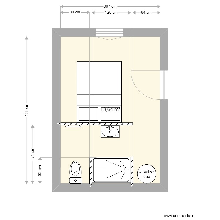 chambre EST. Plan de 1 pièce et 14 m2