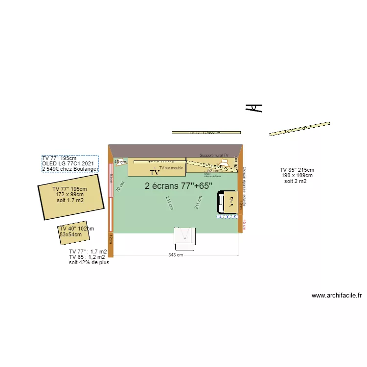 Coin TV 2 x 65" . Plan de Coin TV 2 x 65" . Plan de