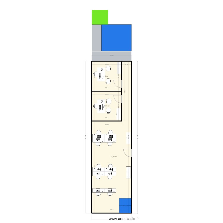 Bureau UAP3  To be. Plan de 3 pièces et 61 m2