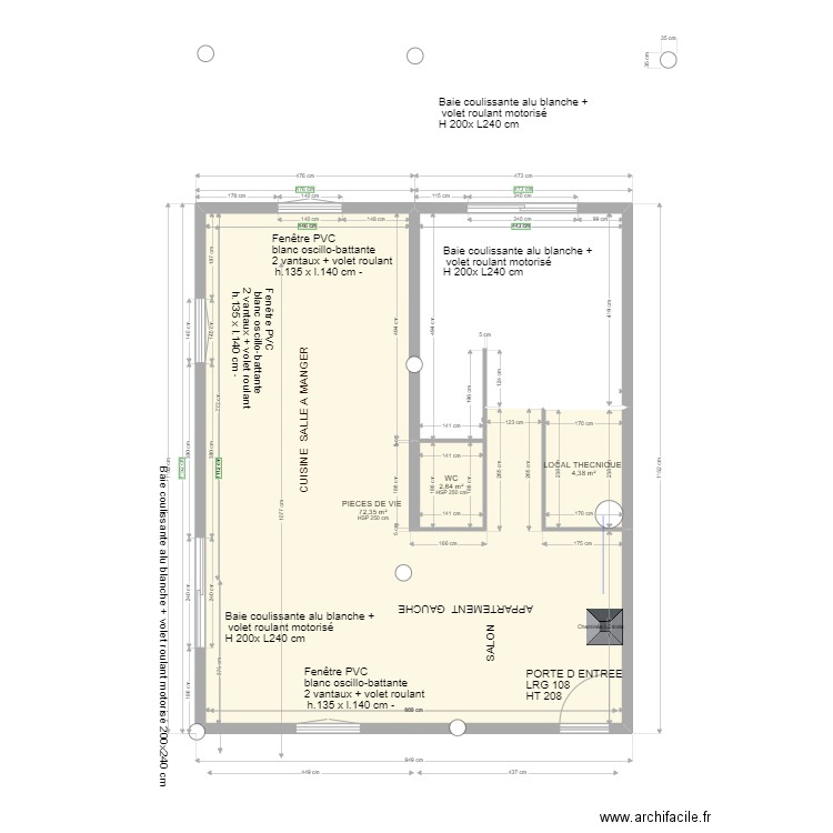 PLAN MESURE DE REL  APPARTEMENT GAUCHE 15/10. Plan de 4 pièces et 60 m2