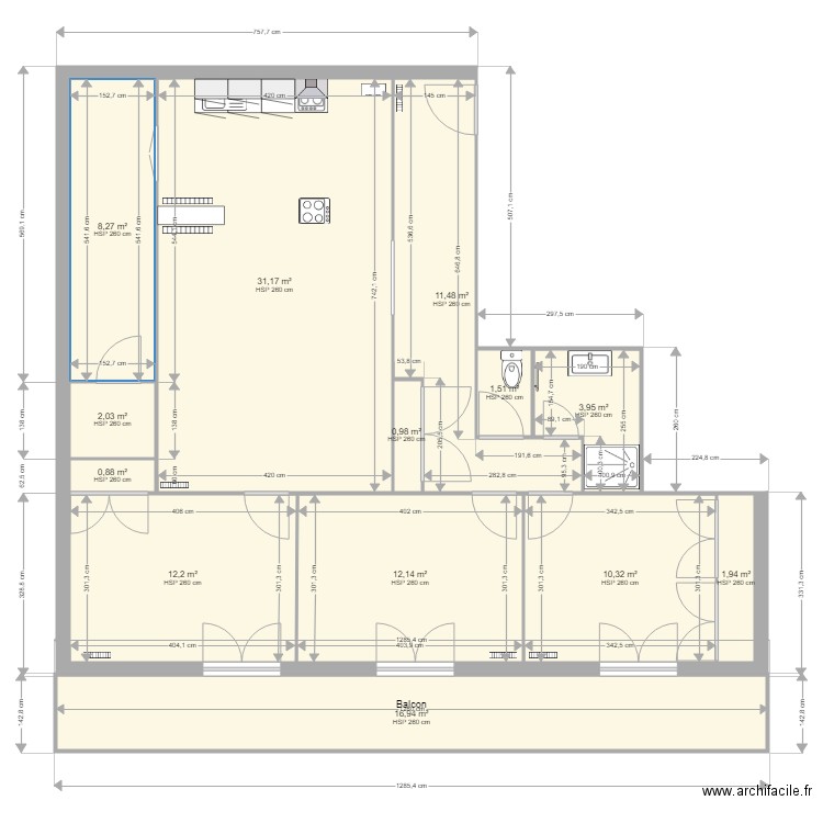 courte oreille v1. Plan de 13 pièces et 114 m2