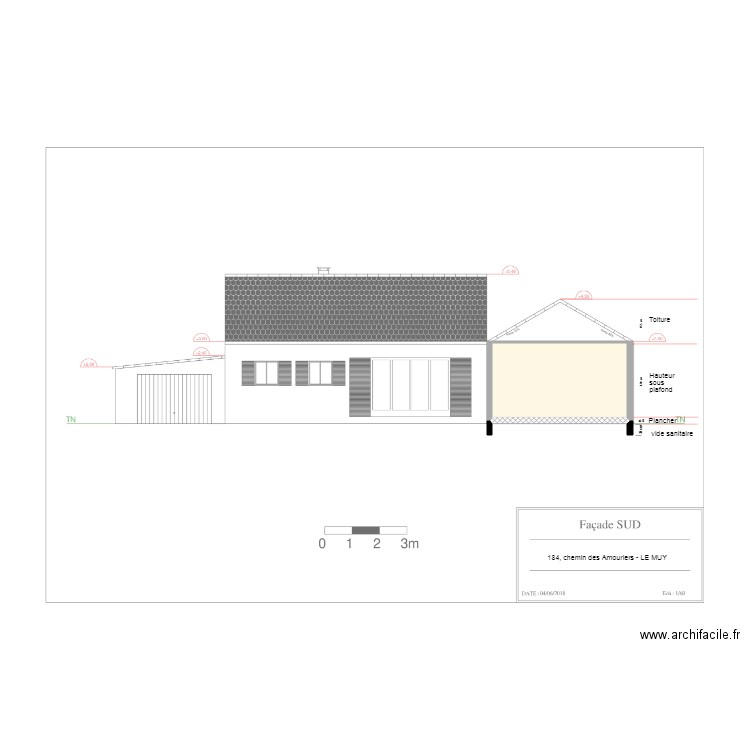 plan de coupe facade sud. Plan de 0 pièce et 0 m2