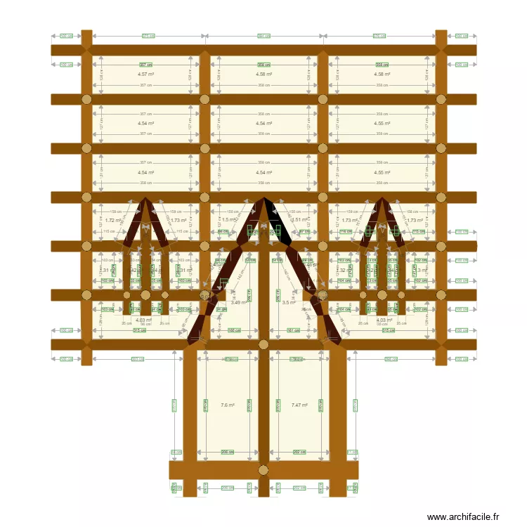 Maison saint Pour&ccedil;ain sur Sioule Vue de dessus charpente . Plan de 