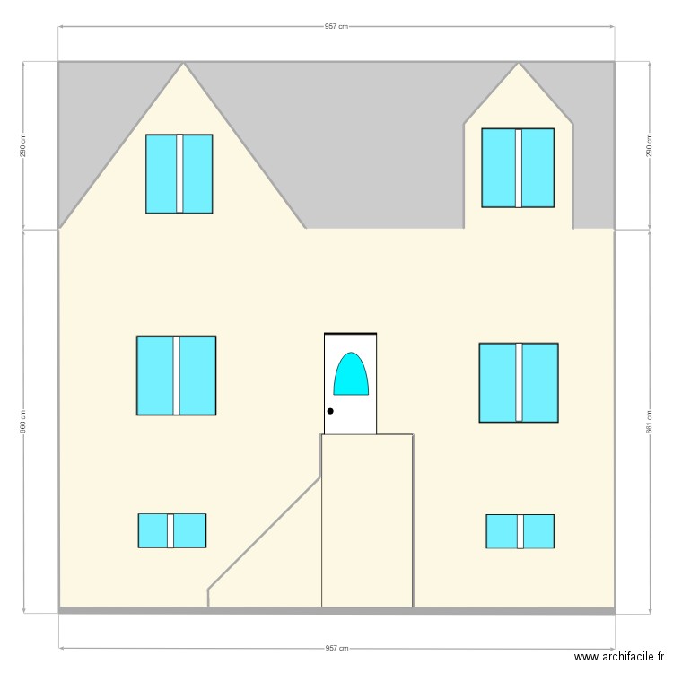 Façade Ouest1 après travaux. Plan de 6 pièces et 90 m2