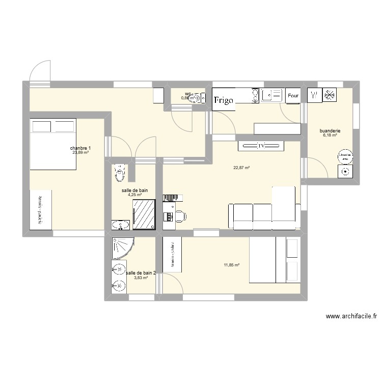 appartement . Plan de 7 pièces et 74 m2