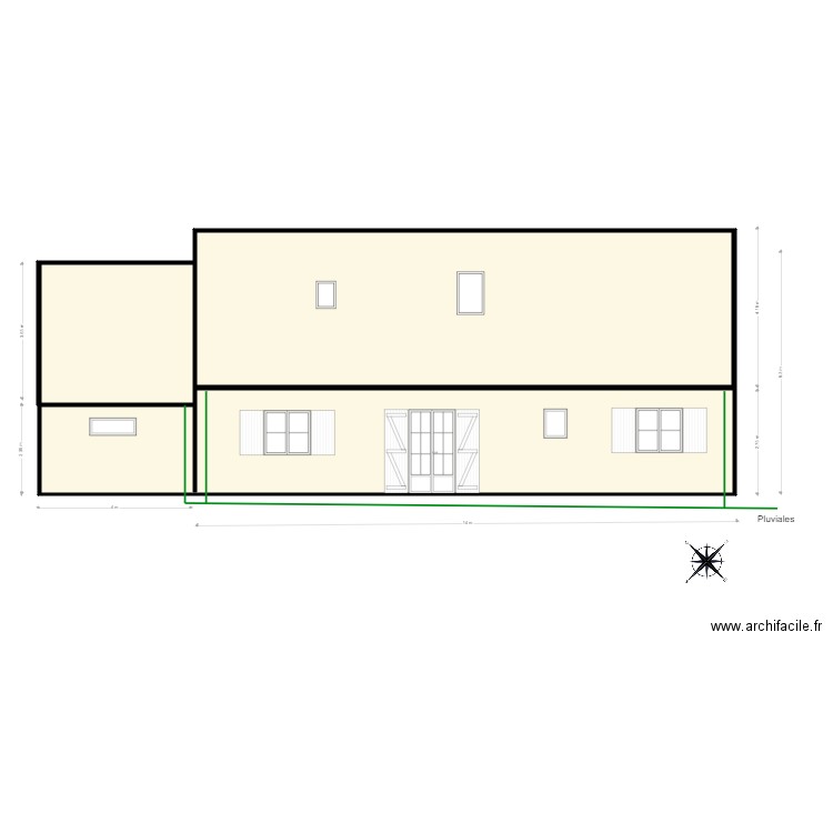 Façade Sud Est  Existant. Plan de 0 pièce et 0 m2