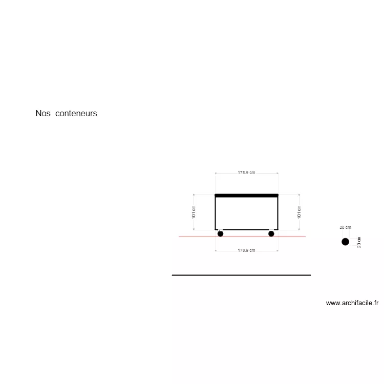 conteneur 2 verges cube chargement avant. Plan de 