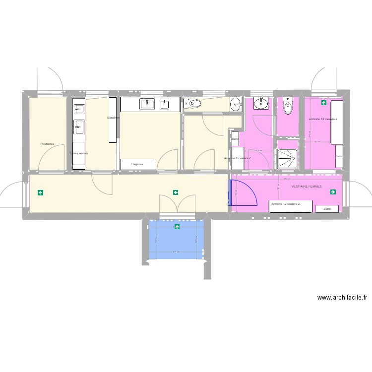 ORMES VESTIAIRE FEMMES        TRANSITOIRE. Plan de 12 pièces et 54 m2