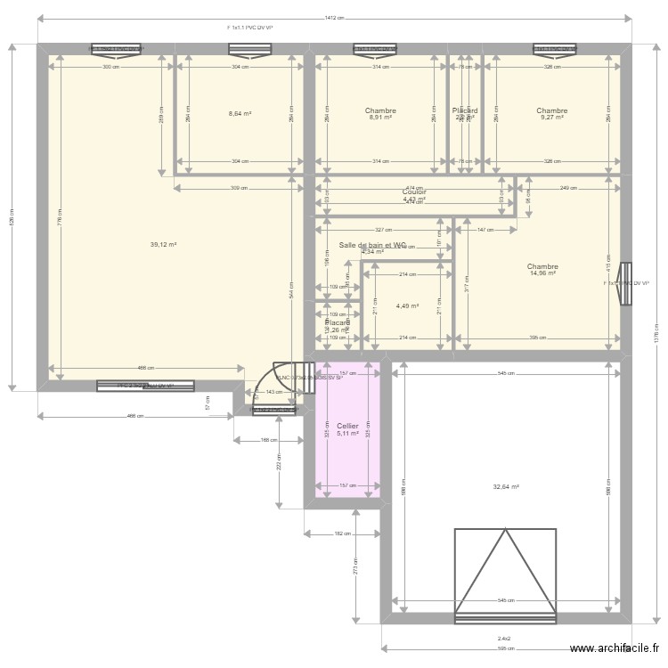 Le dreo 2. Plan de 12 pièces et 135 m2