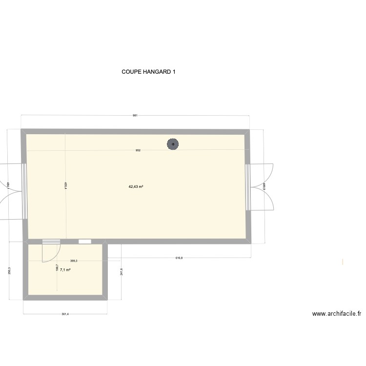 COUPE HANGARD 4. Plan de 2 pièces et 50 m2