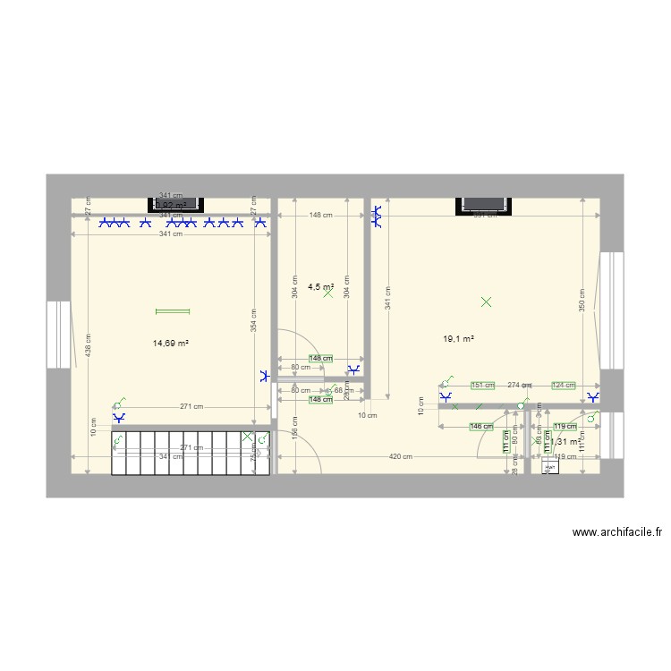 rez tp. Plan de 5 pièces et 41 m2