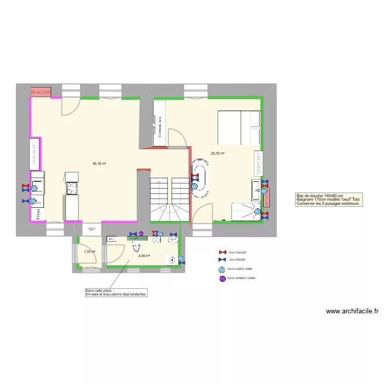 Option Escalier Rez-de-chauss&eacute;e Maison Cheilly Les Maranges. Plan de 4  et 66 m²
