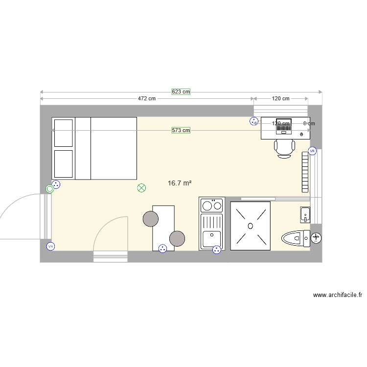 Chambre 2 KITCHENETTE ET SDB avec lit 140. Plan de 0 pièce et 0 m2