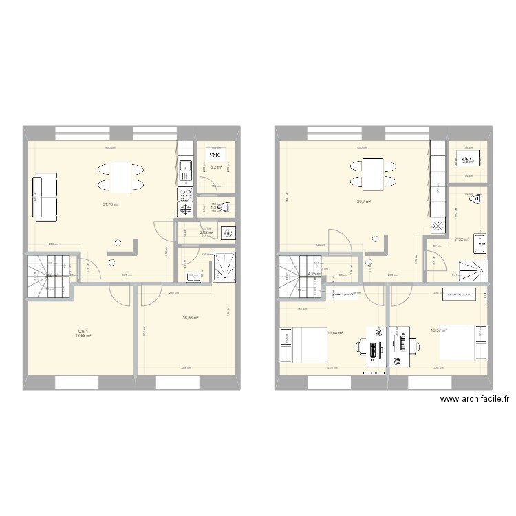Maison Seucha 17 01 2023. Plan de 13 pièces et 144 m2