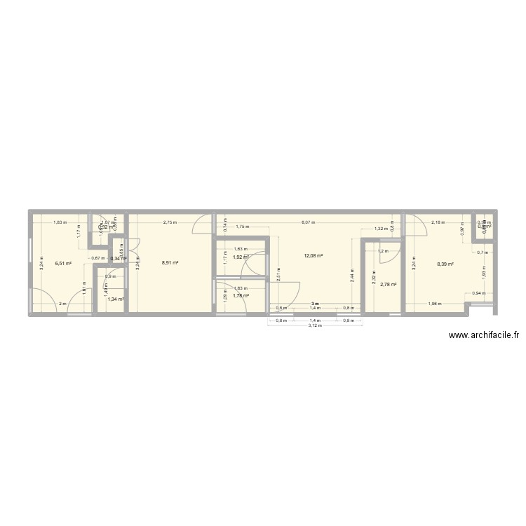 Projet maison / magasin location de Bouaké. Plan de 11 pièces et 45 m2