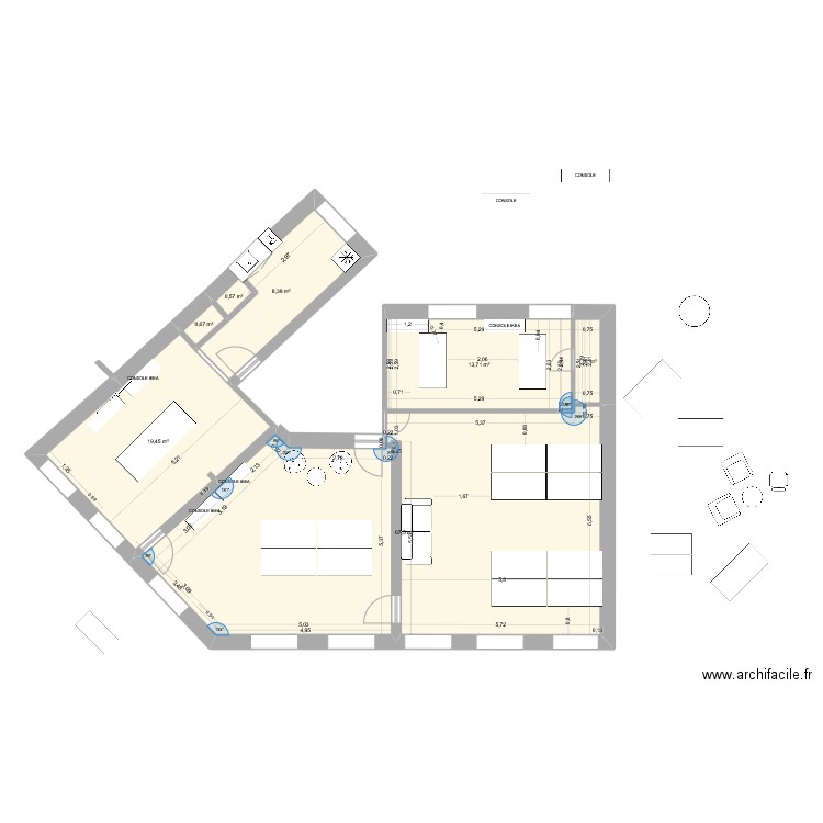 SENTIER BUREAU Agathe VERRIERE. Plan de 7 pièces et 112 m2
