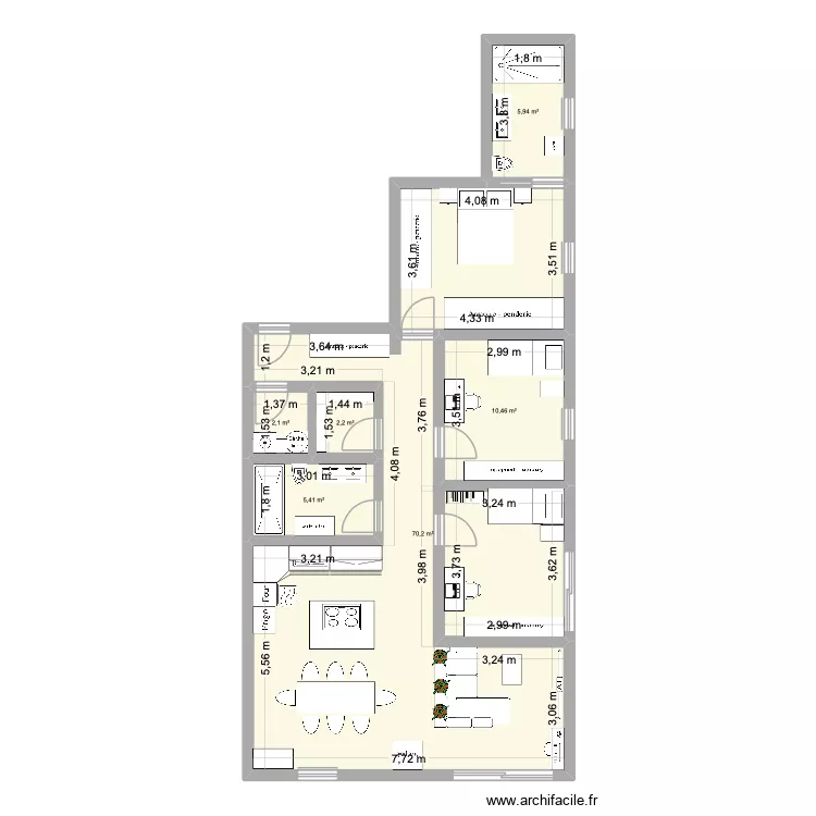 Appt V3. Plan de 6  et 96 m²