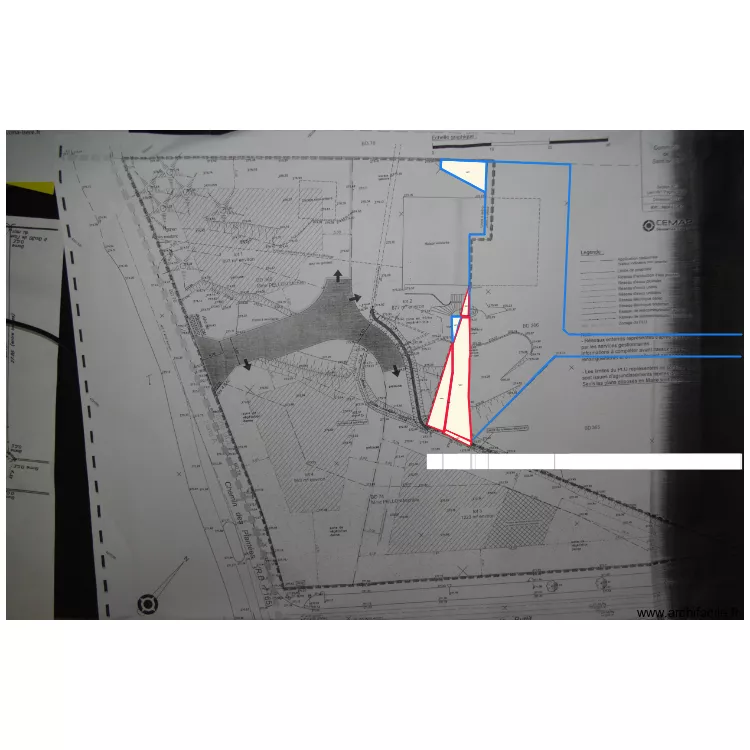 PLAN BORNAGE SIGNATURE BLEU LIMITE LOT 366 perte bornage rouge gain bleu. Plan de 