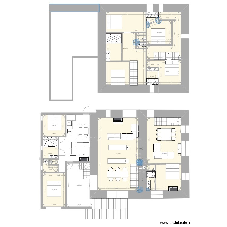 neyrac. Plan de 16 pièces et 222 m2