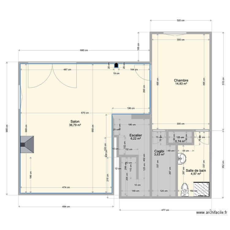 La Casane. Plan de 6 pièces et 67 m2