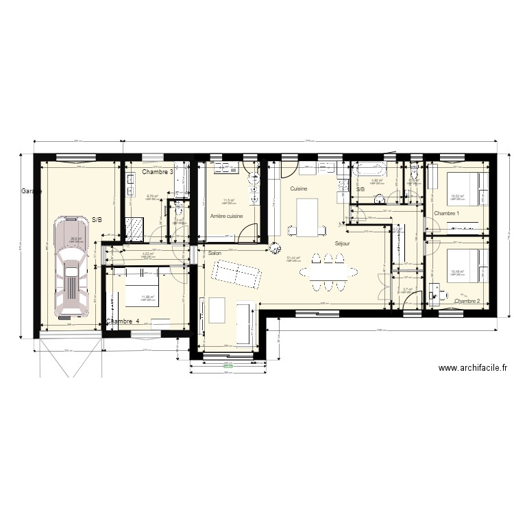 PLAN RDC PLEIN PIED 1 CH FACADE 28 08 2021. Plan de 0 pièce et 0 m2