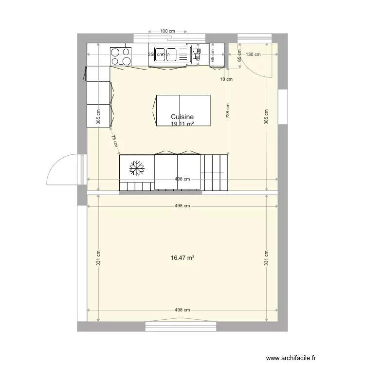 Hirondelles Cuisine agrandie. Plan de 