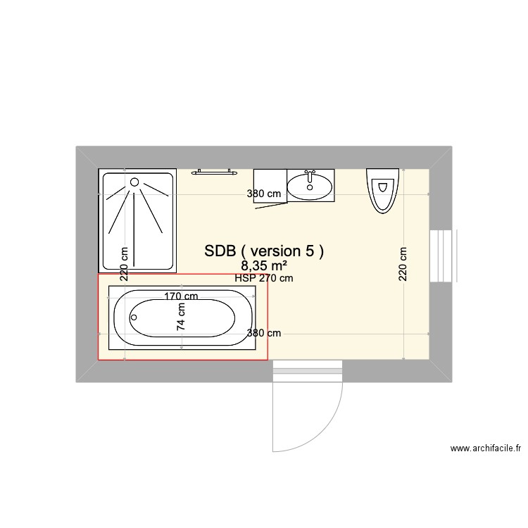 SDB version 5 Nancy et Martin. Plan de 1 pièce et 8 m2