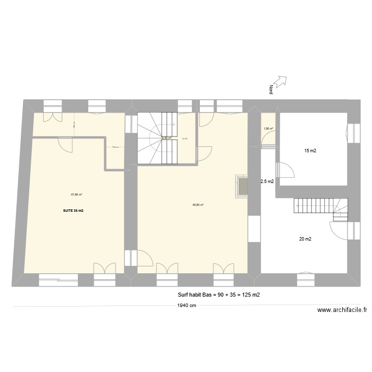 montussan bas. Plan de 4 pièces et 105 m2